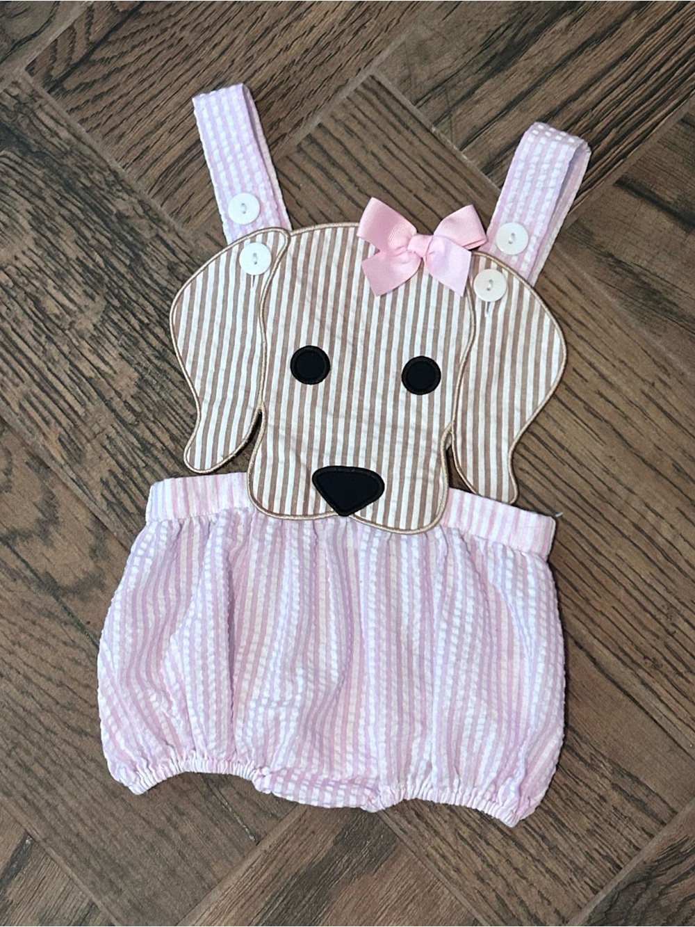 Striped Puppy Suspender Romper in Pink - Kids Accessories